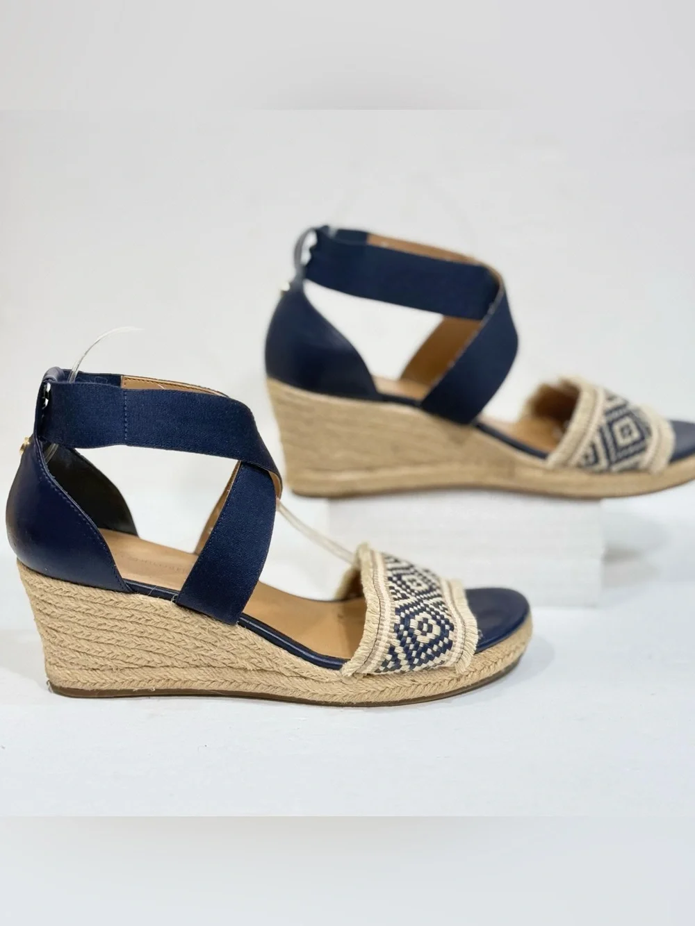 Tommy Hilfiger TWGEMINA  Navy & Cream Espadrille Jute 3” Wedge Sandals Size 8.5